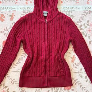 Ann Taylor Women's Red and Burgundy Hoodie